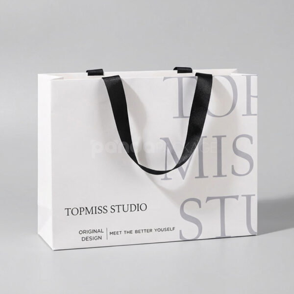 Minimalist White Gift Bag with Script Typography