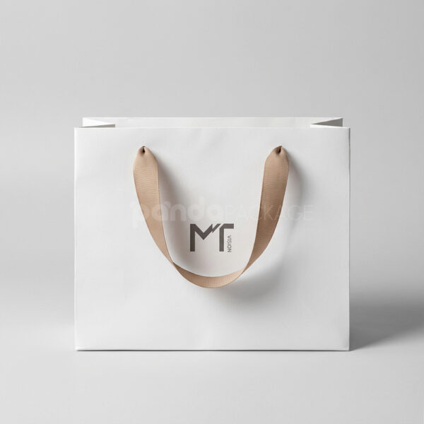 Minimalist White Gift Bag with Brown Ribbon Handles