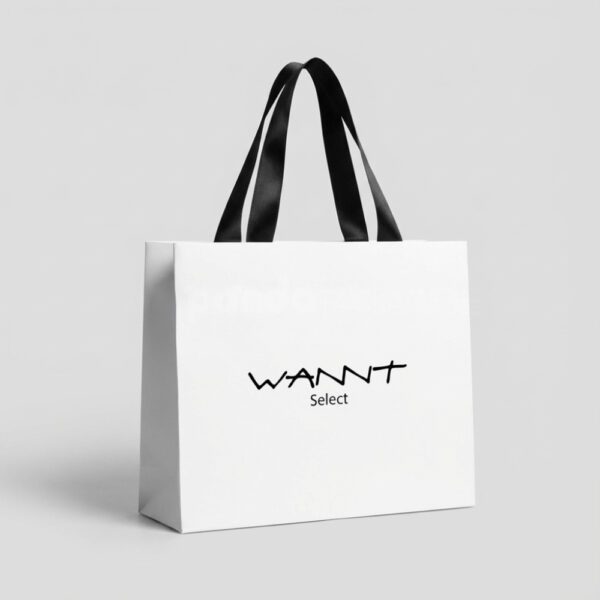 Monochrome Tote-Style Paper Bag with Oversized Black Ribbon Handles