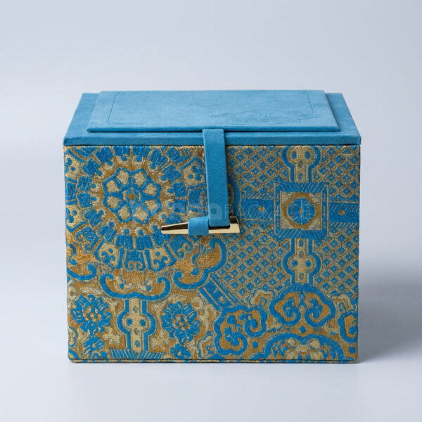 Royal Blue Jewelry Box with Ornamental Gold Foil Embellishment