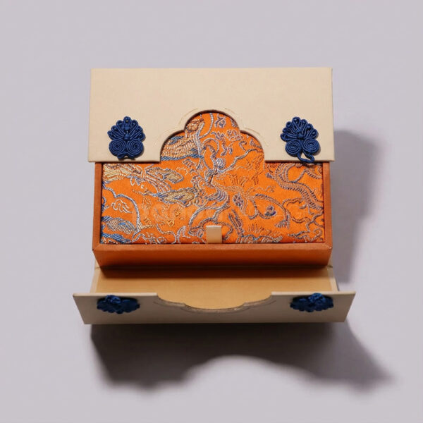 Elegant Drawer Gift Box with Blue and Orange Oriental Motif