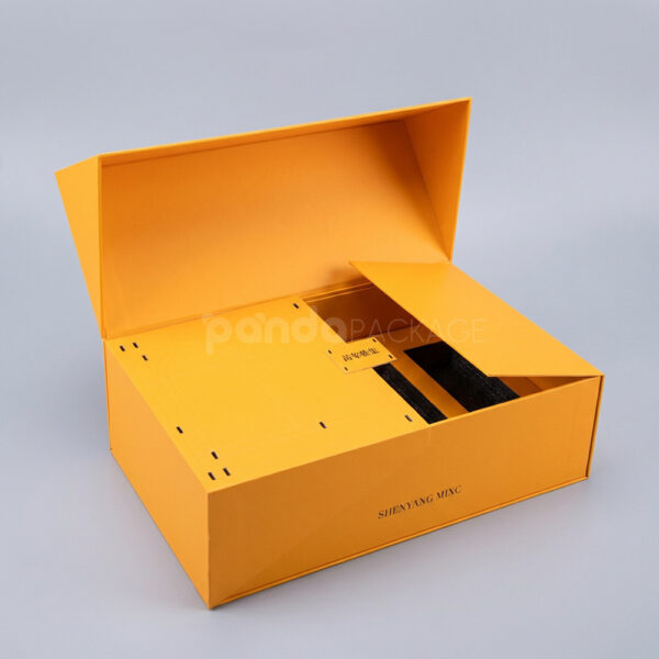 Vibrant Orange Magnetic Gift Box with Tech-Inspired Interior Design