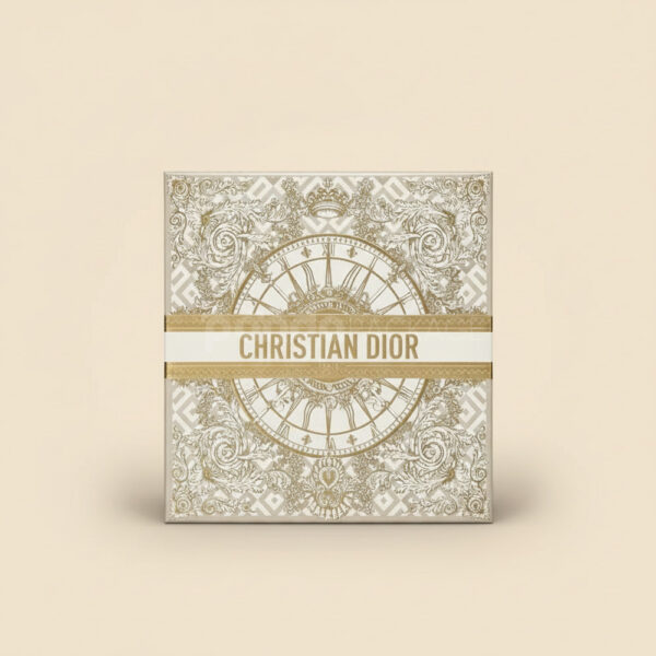 Luxury Gold Embossed Gift Box with Satin Ribbon and Dior-Inspired Detailing