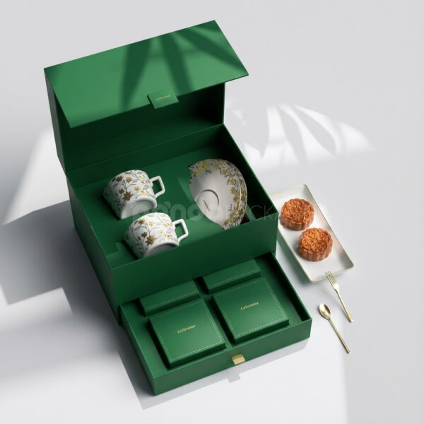 Elegant Green Gift Box for Porcelain Teacup Set