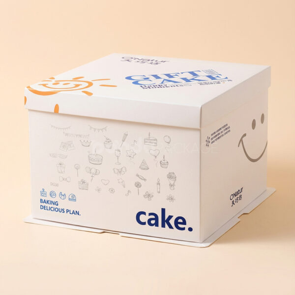 Playful Cartoon-Style Cake Box with Smiley Graphics