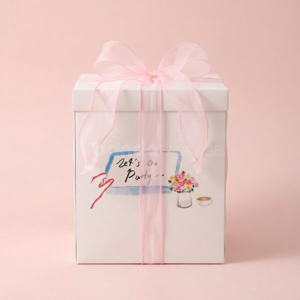 Classic Cream Cake Box with Pink Ribbon Handle