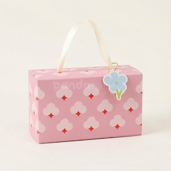 Pink Flower-Pattern Treat Gift Box with Handle