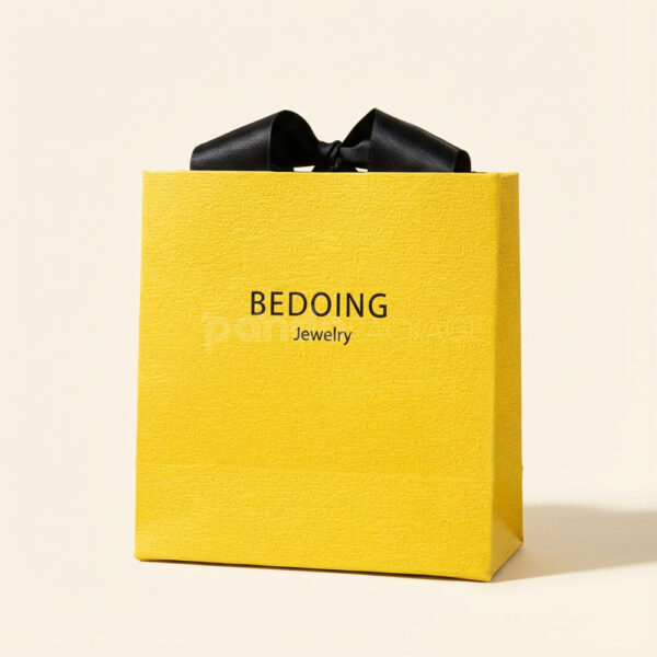 Vibrant Yellow Textured Paper Bag with Ribbon Handles