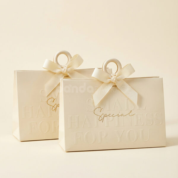 Elegant Cream Paper Gift Bag with Ribbon Handle