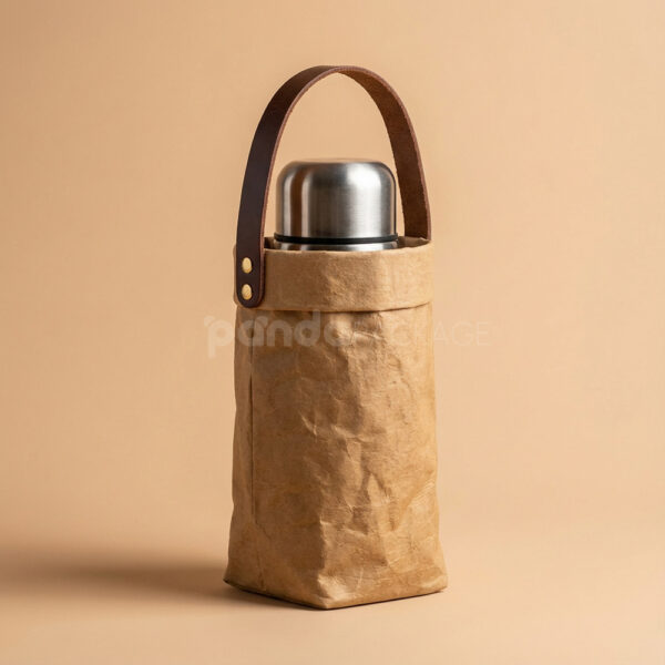 Foldable Kraft Paper Storage Bag with Leather Handle
