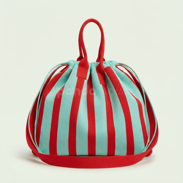 Striped Canvas Tote Bag with Drawstring Closure