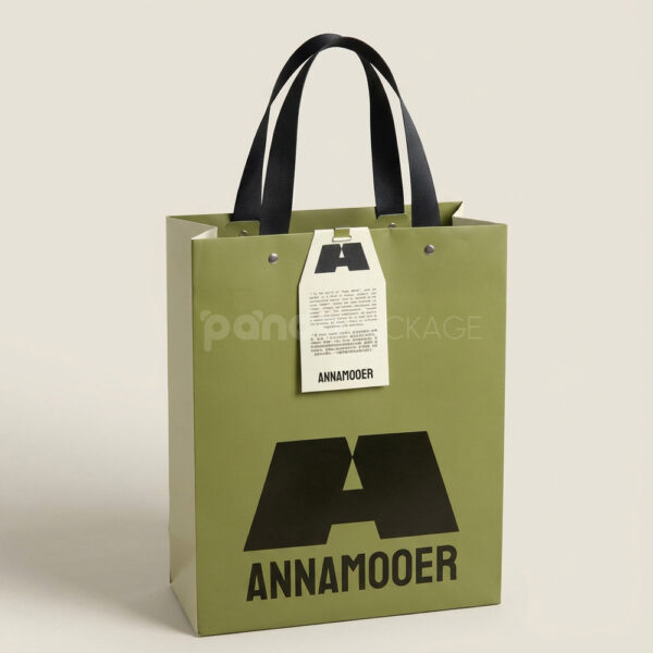 Luxury Green Paper Shopping Bag with Fabric Handles
