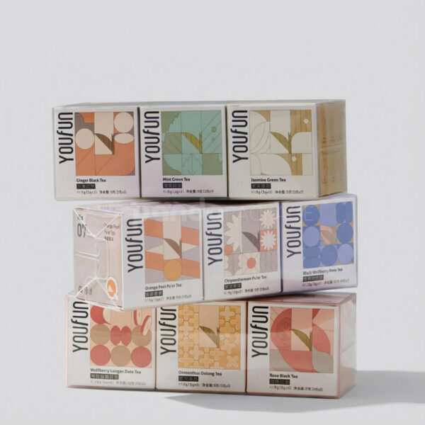 Minimalist Cube Tea Box with Delicate Illustration