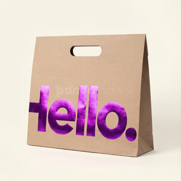 Sturdy Kraft Paper Tote Bag with Purple Foil Hot Stamping