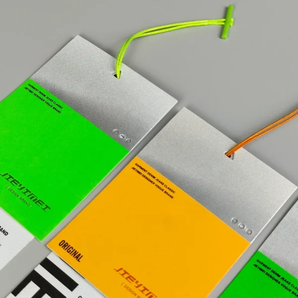 Bold Neon & Industrial Style Hang Tags with Split Design