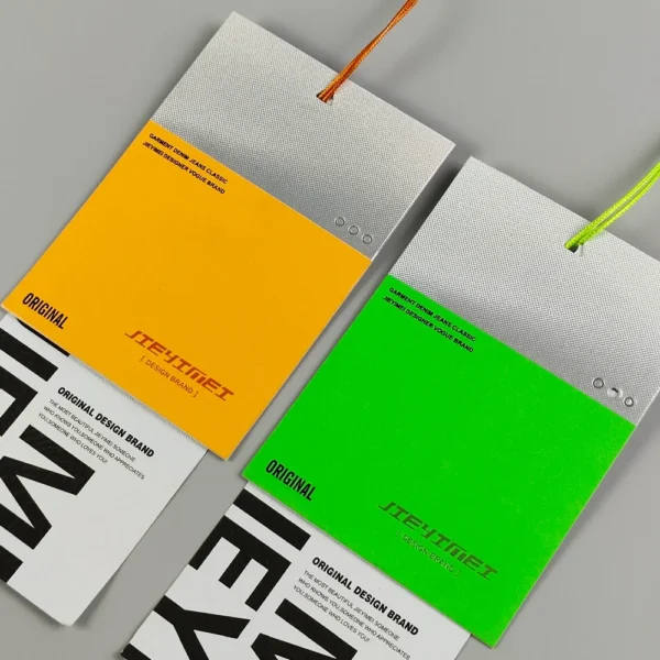 Bold Neon & Industrial Style Hang Tags with Split Design