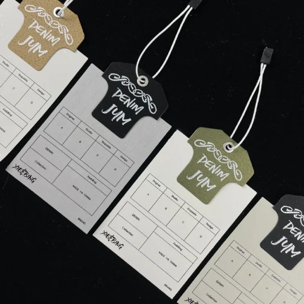 Two-Tone Paper Hang Tags with Folded Top and Product Info Table