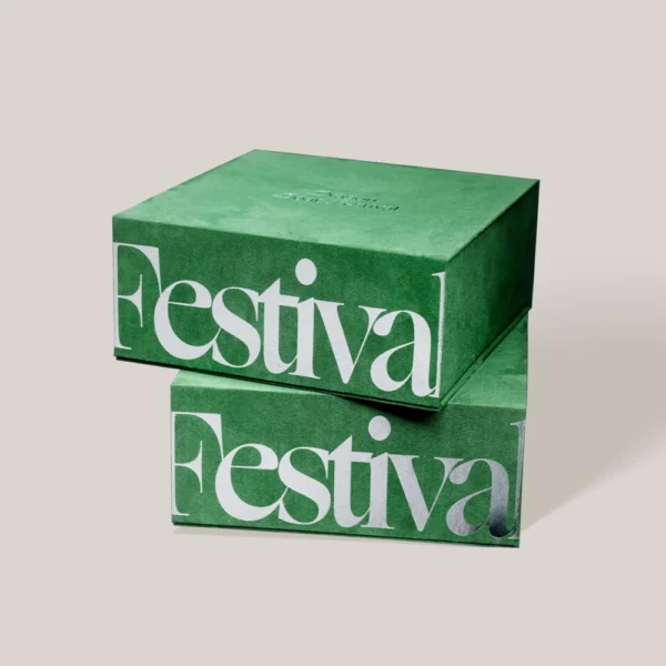 Festive Green Rigid Gift Box with Velvet Texture and Custom Inserts