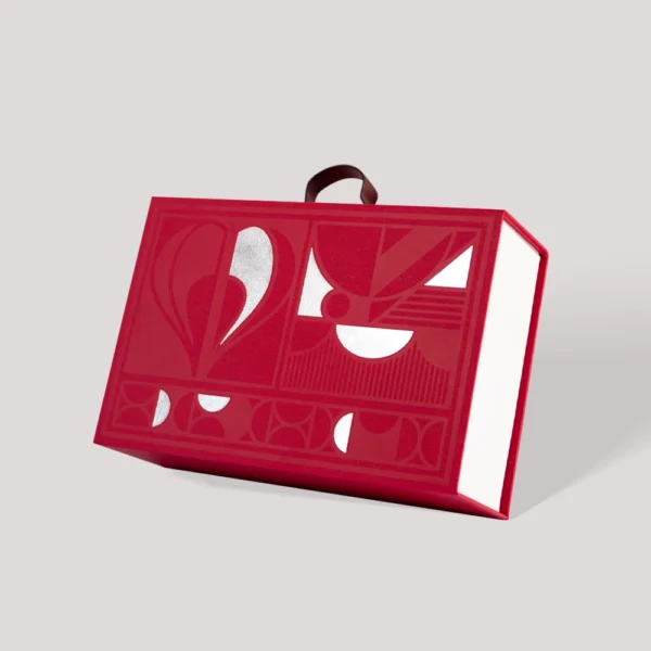 Modern Red & White Cosmetic Gift Box with Handle