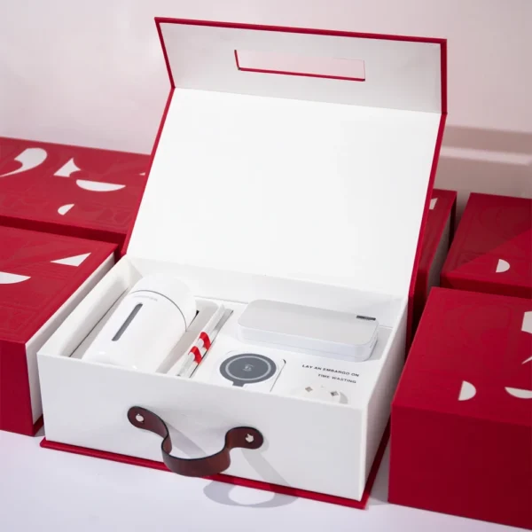 Modern Red & White Cosmetic Gift Box with Handle