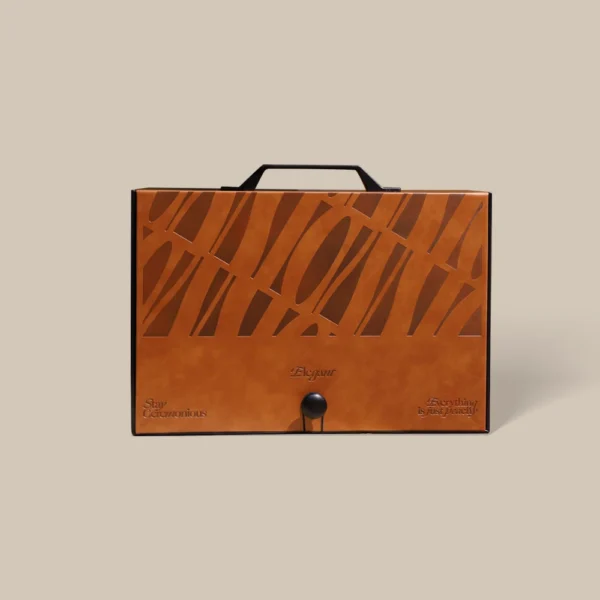Premium Brown Handle Gift Box with Cut-Out Pattern and Magnetic Closure