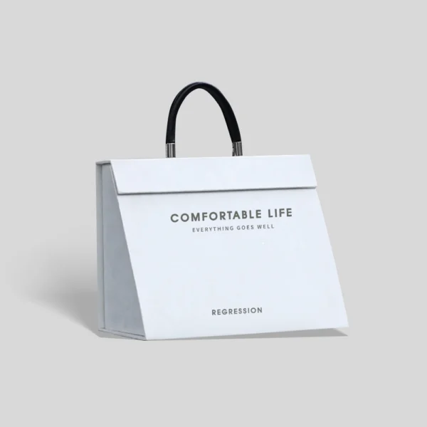 White Leather-Like Gift Bag with Handle and Magnetic Closure