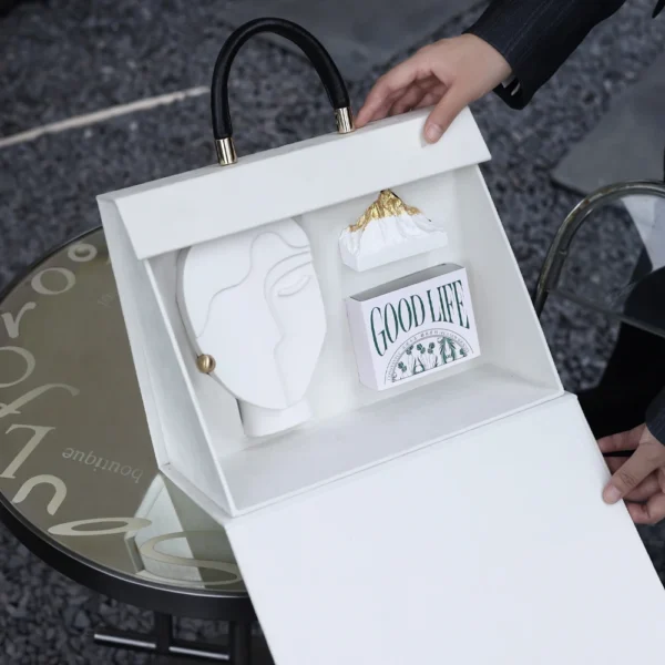 White Leather-Like Gift Bag with Handle and Magnetic Closure
