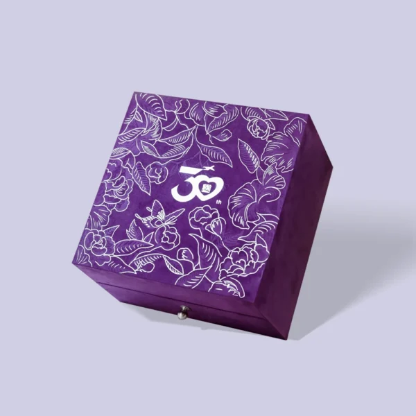 Purple & White Illustrated Drawer Gift Box with Magnetic Lid