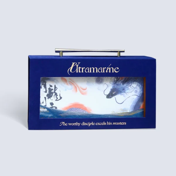 Oriental-Inspired Blue Magnetic Gift Box with Artistic Illustration