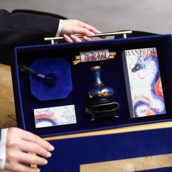 Oriental-Inspired Blue Magnetic Gift Box with Artistic Illustration