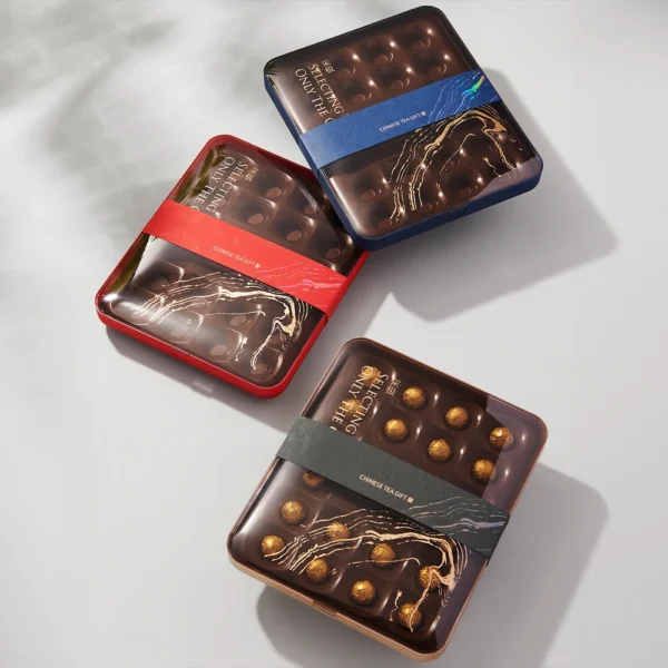 Elegant Square Metal Chocolate Tin with Embossed Lid and Tray Insert