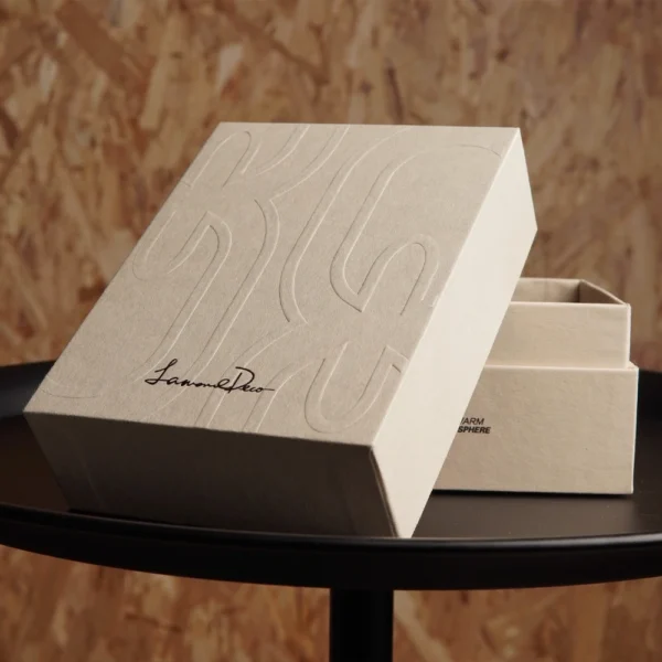 Textured Off-White Rigid Box with Embossed Pattern and Lift-Off Lid