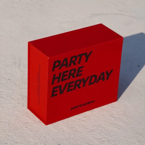 Red Magnetic Rigid Box with Bold Black Text