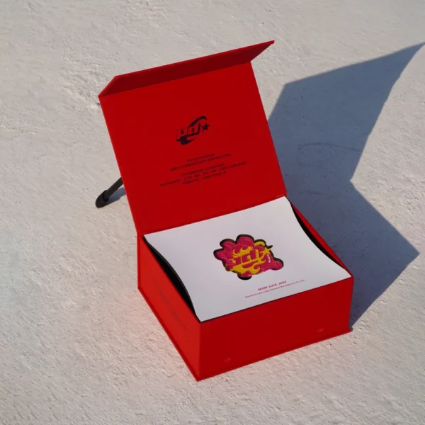 Red Magnetic Rigid Box with Bold Black Text