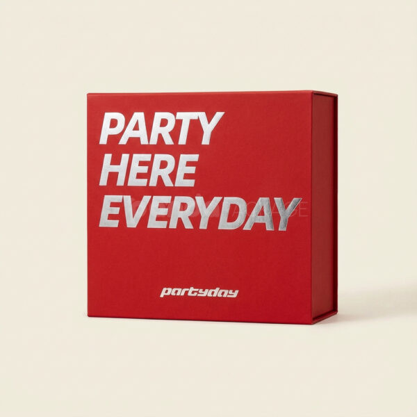 Red Magnetic Rigid Box with Bold Black Text