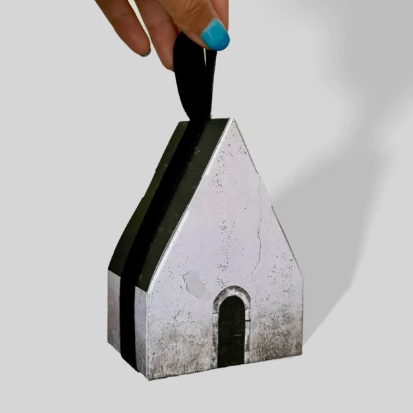House-Shaped Gift Box with Ribbon Handle and Hand-Painted Effect