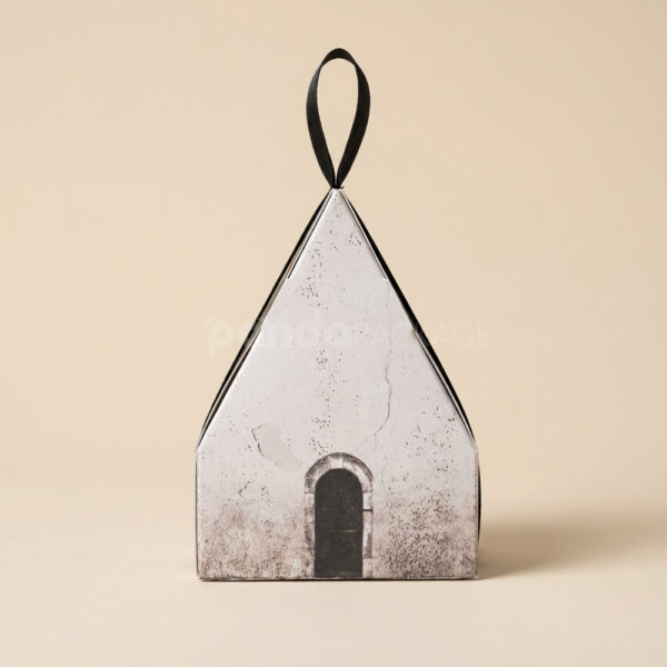 House-Shaped Gift Box with Ribbon Handle and Hand-Painted Effect