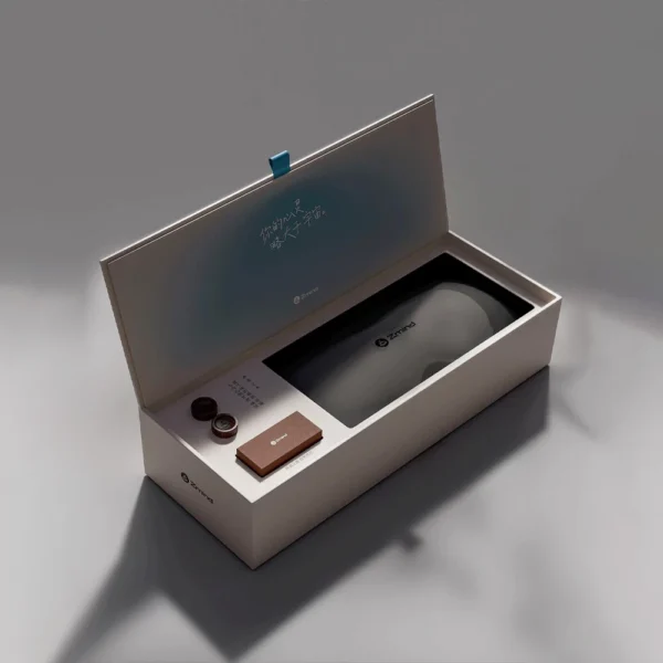 Premium Rigid Gift Box with Blue Foil Wave Design and Magnetic Closure