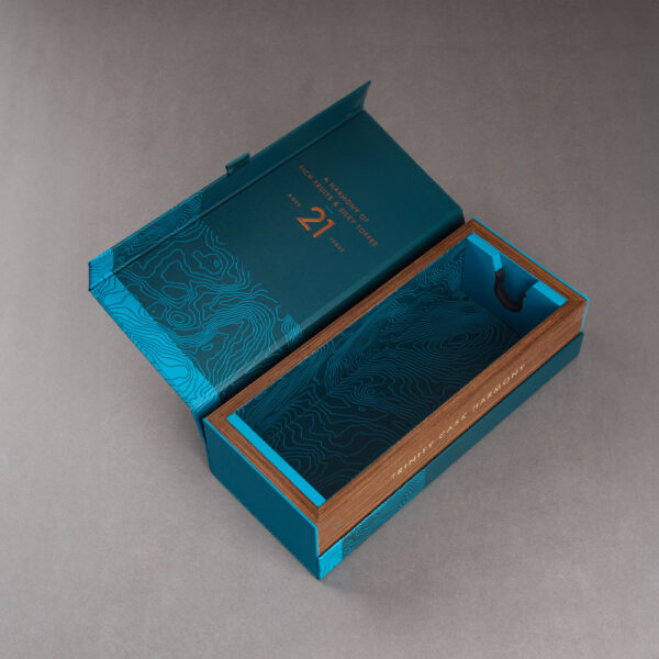 Teal Embossed Liquor Box with Gold Foil Accents