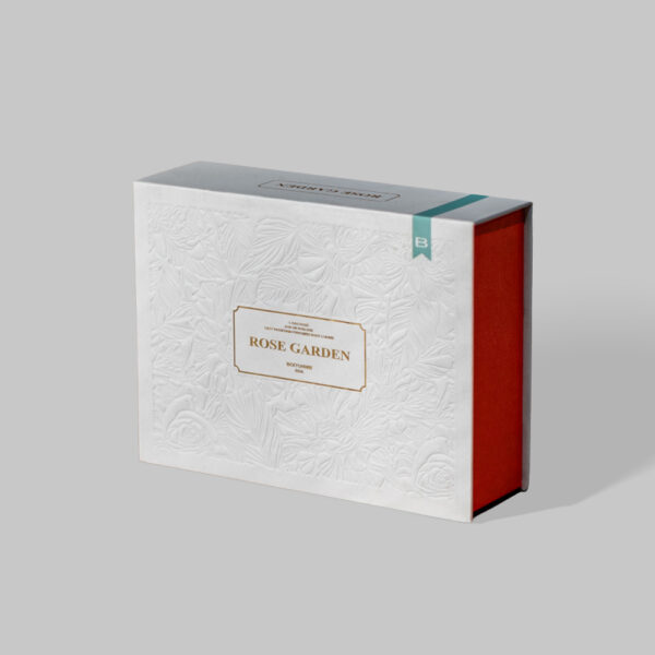 Embossed White and Red Gift Box with Gold Foil