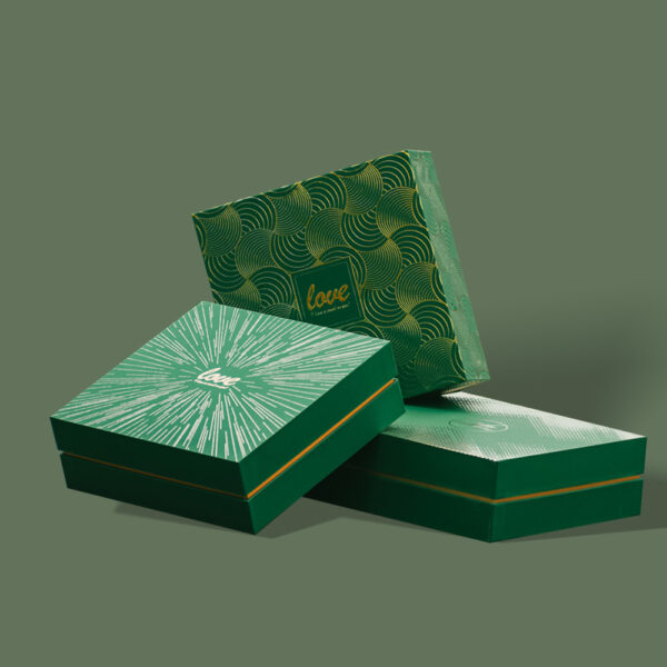 Green Rigid Gift Box with Gold Foil Pattern Design