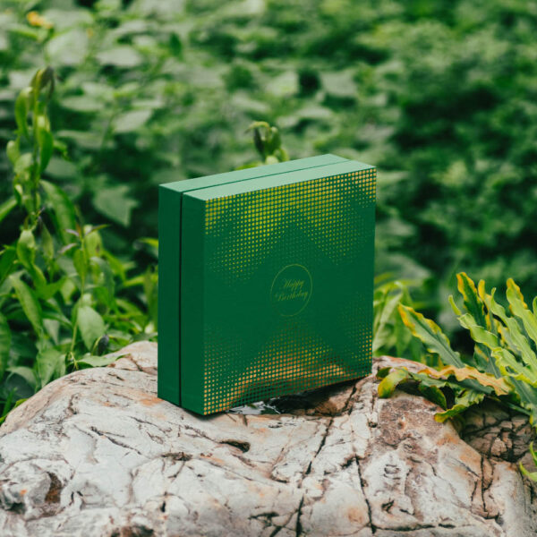 Green Rigid Gift Box with Gold Foil Pattern Design