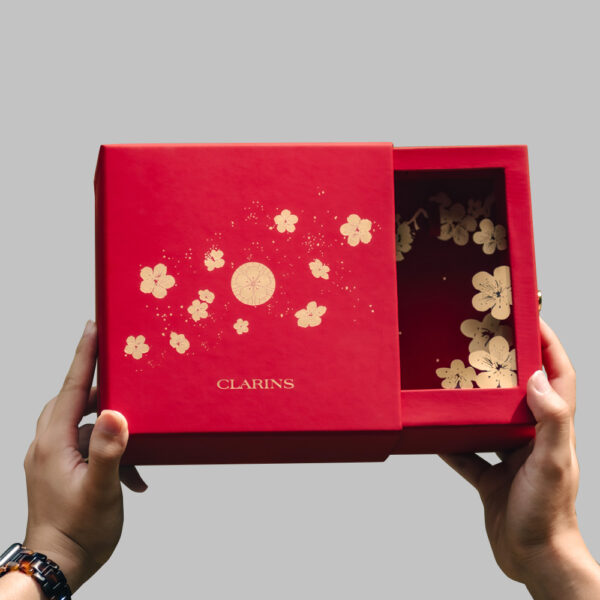 Red Velvet Jewelry Box with Mirror and Gold Floral Detail