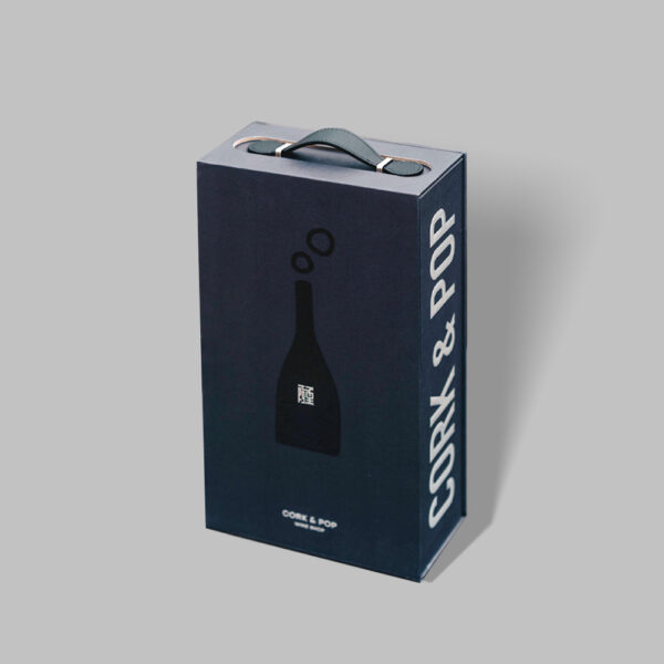 Matte Black Wine Gift Box with Handle & Foil Logo