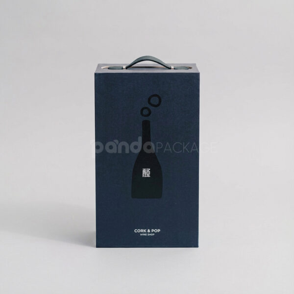 Matte Black Wine Gift Box with Handle & Foil Logo