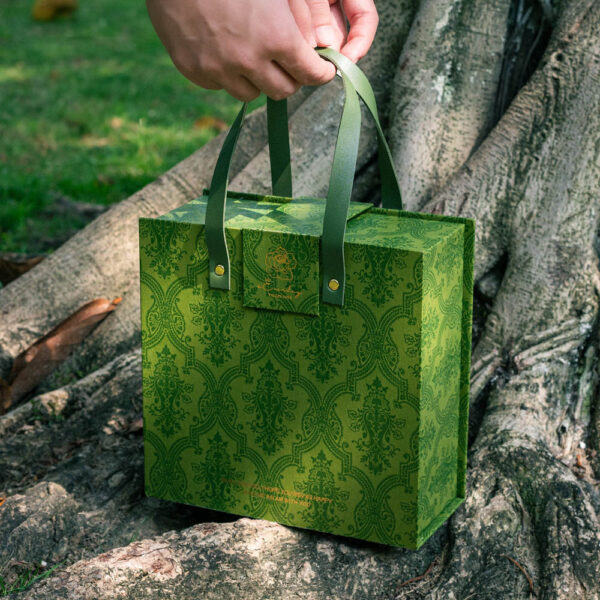 Green Embossed Gift Bag Box with Handle