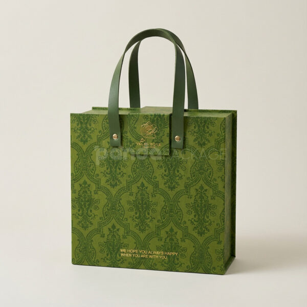 Green Embossed Gift Bag Box with Handle