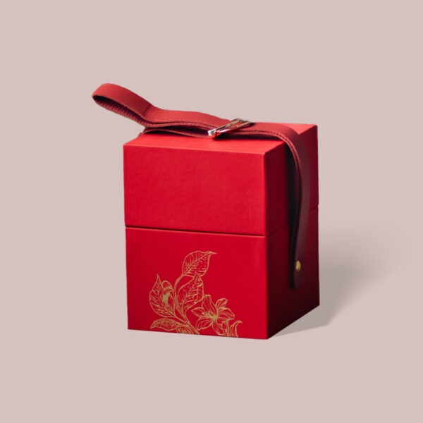 Red Cube Gift Box with Handle and Ribbon Closure