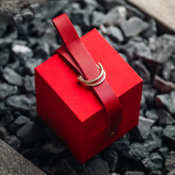 Red Cube Gift Box with Handle and Ribbon Closure