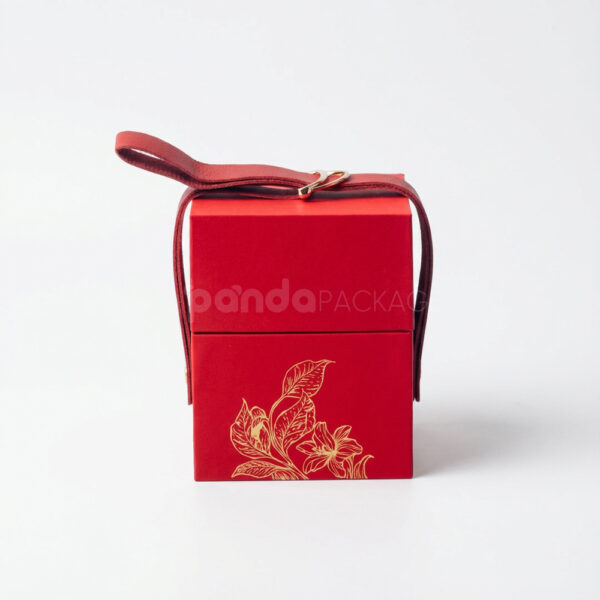 Red Cube Gift Box with Handle and Ribbon Closure